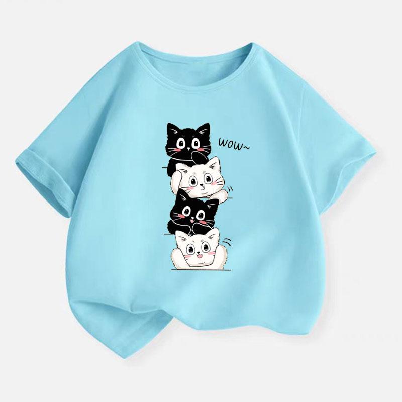 Kattfamiljen T-shirt för Pojkar Ny Bomull Barn T-shirt Söt Barn Casual Kläder Tonåring Baby Pojke Sommar Toppar 2-14 År