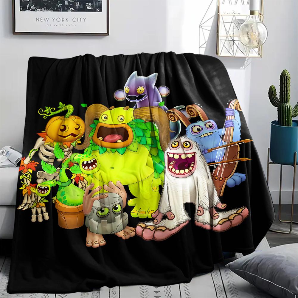 1PC My Singing Monsters Print Flannel Blanket, High quality All Seasons, Home Decor, Warmth and Comfort, Perfect for Christmas Gifts