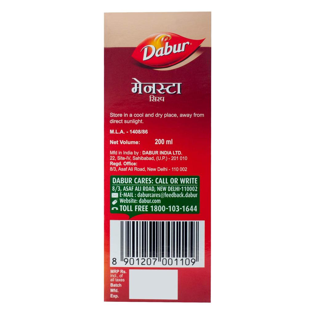 Dabur Mensta Syrup 200ML | Ayurvedic Support For Menstrual Cycle Balance, Comfort & Natural Wellness | Herbal Women’s Health Tonic