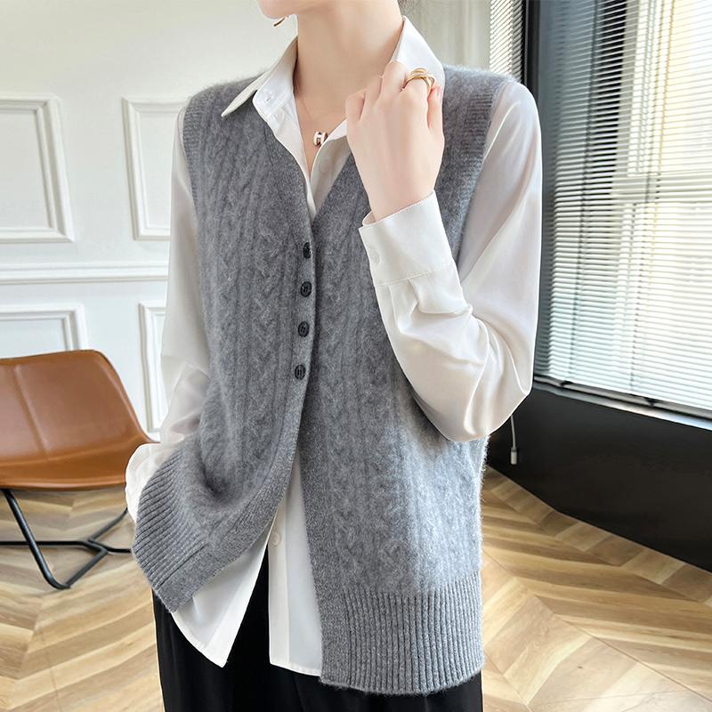 Women's cashmere vest Qinghe cashmere 30% cashmere 70% wool autumn and winter cashmere vest soft and warm