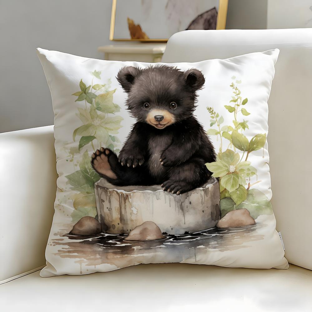 classic art theme Honey Bear Painting Cushion Cover Soft EasyWash Pillow Case Versatile for Couch Bed Travel and Office
