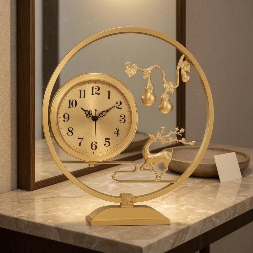 Brass Tabletop Clock Finish Decorative Ornate