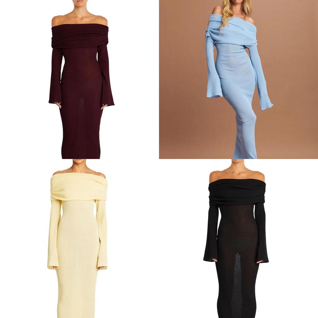 Long Sleeve Solid Color Dress With Ruffled Knit Fabric For Casual Streetwear Women