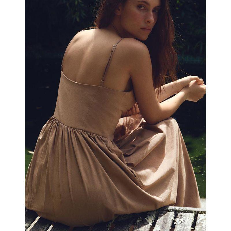 Summer New Product Women's Clothes Fashion Style Ruched Decorative Midi Heart-Shaped Collar Sling Dress 3152331