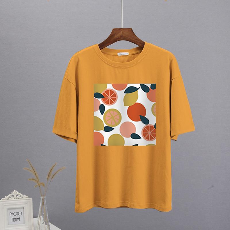 Shellsuning Casaul Kawaii Fruit Printed T Shirt Women Loose O Neck Short Sleeve Base Tees Female Simple Cotton Trendy White Tops