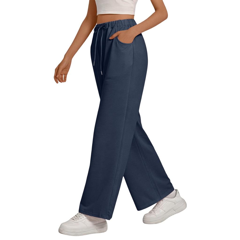 Damskie spodnie sportowe z szerokimi nogawkami, luźne spodnie codzienne z prostymi nogawkami, sportowe spodnie do joggingu