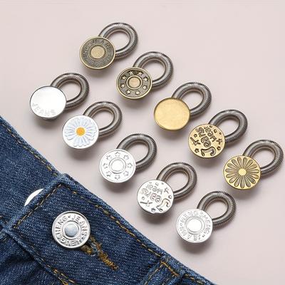 6pcs Adjustable Pants Waist Extender with Spring Telescopic Buckle, Detachable Waistband Expansion Button for Comfortable Daily
