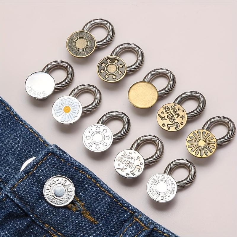6pcs Adjustable Pants Waist Extender with Spring Telescopic Buckle, Detachable Waistband Expansion Button for Comfortable Daily