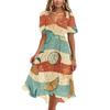 Women V Neck Short Sleeve Casual Dress Summer Hawaiian Print Midi Dress Loose Fit Lightweight Soft Fabric Flowy Skirt Beachwear