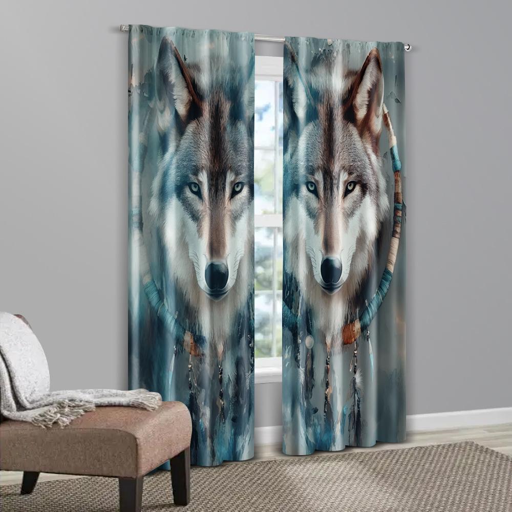 2pcs   Fashionable Curtains  Print Wolf Dreamcatcher Prints Fabric (without Rod) Versatile All Use for Bedroom   Living Room