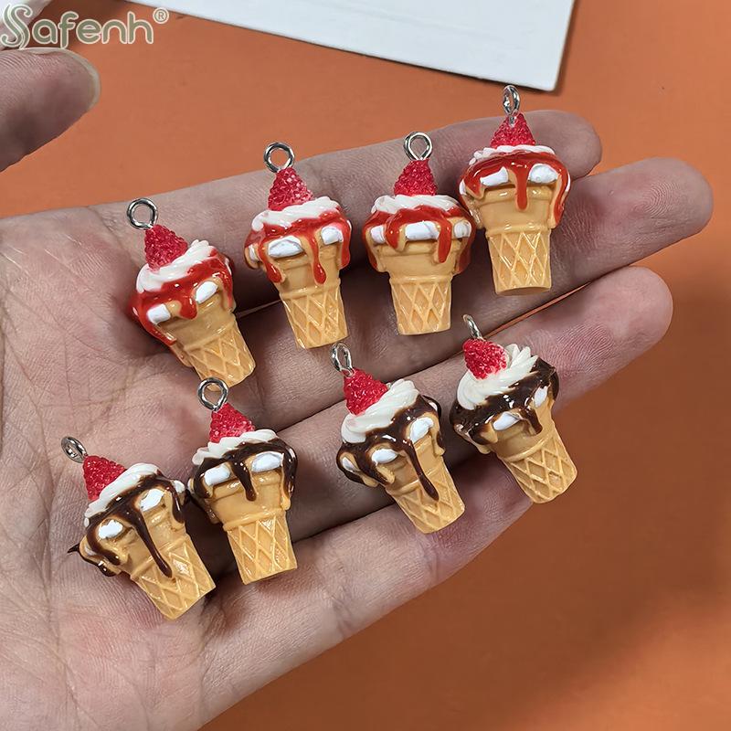 10Pcs DIY Cute Earring Bracelet Accessories Simulated Strawberry Jam Ice Cream Resin 3D Food Pendant For Jewelry Making