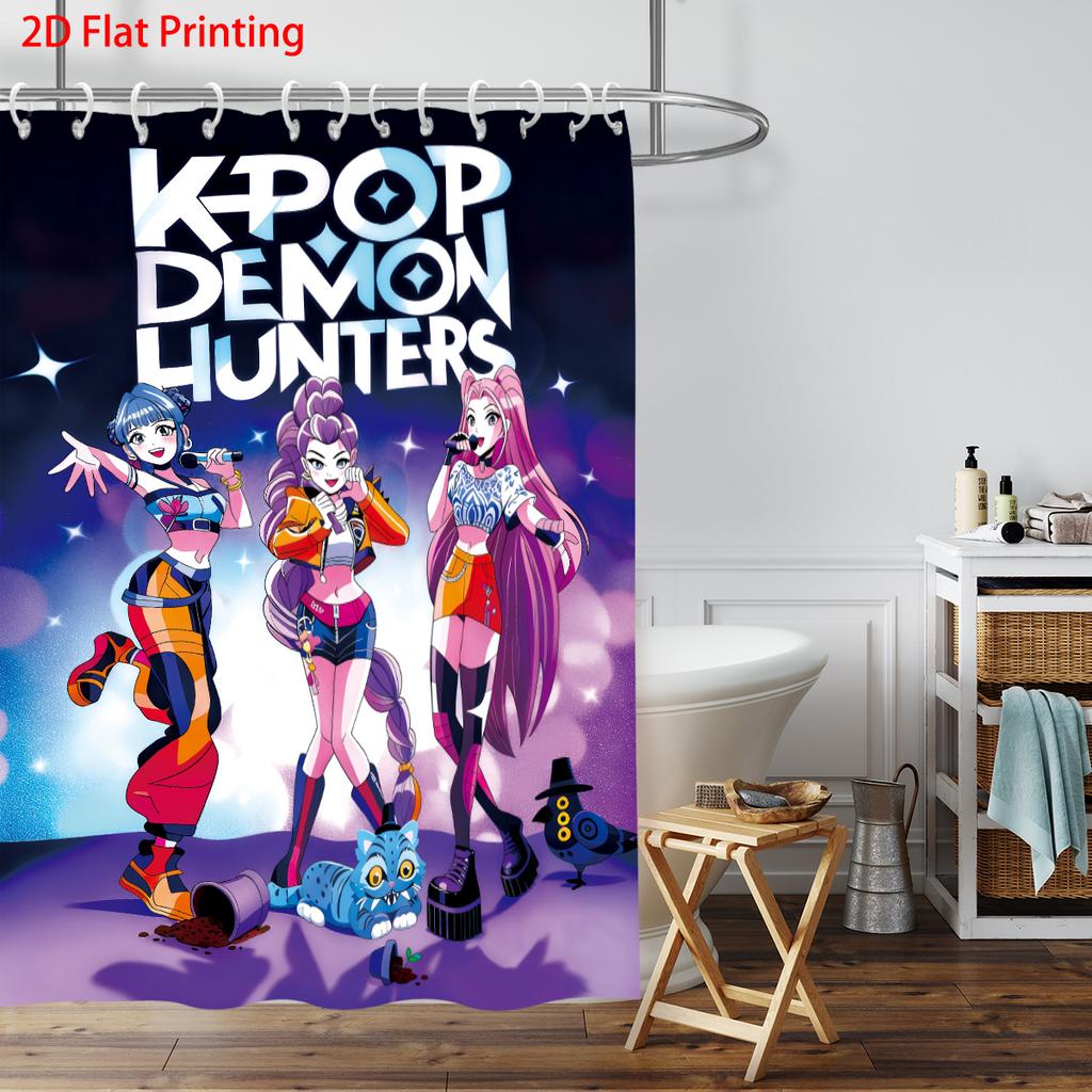 1 Stück K-Pop Dämonenjäger Bedruckter Wasserdichter Duschvorhang Mehrere Größen Sichtschutz Hängevorhang mit 12 Haken Einfache Installation