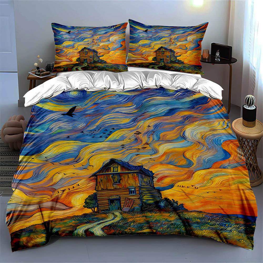Swirling, Vibrant, Landscape. Bedding Duvet Cover Sets Duvet Covers Pillowcases Gifts (1 * Duvet Cover 2 * Pillowcases, Without Duvet Insert)