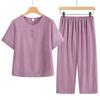 Mamas chinesisches Sommeroutfit: Kurzarm-Oberteil und Hose Set für Frauen mittleren Alters und ältere Frauen