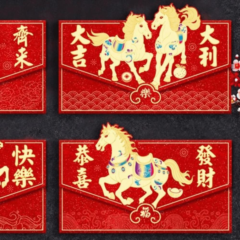 6pcs Glitter Frosted Horse Year Money Envelope Chinese Lucky Money Pockets  Birthday Celebration