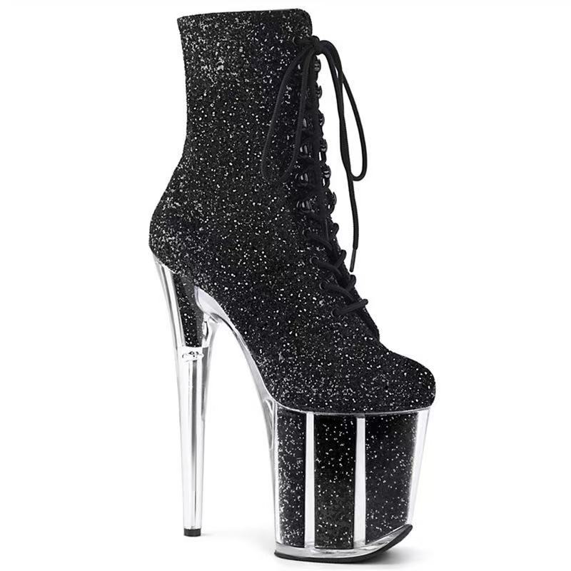 New INS Style 20CM Extreme High Heels Platform Boots Lace Up Sexy Pole Dancing Ankle Boots for Women Side Zip Botas Para Mujer