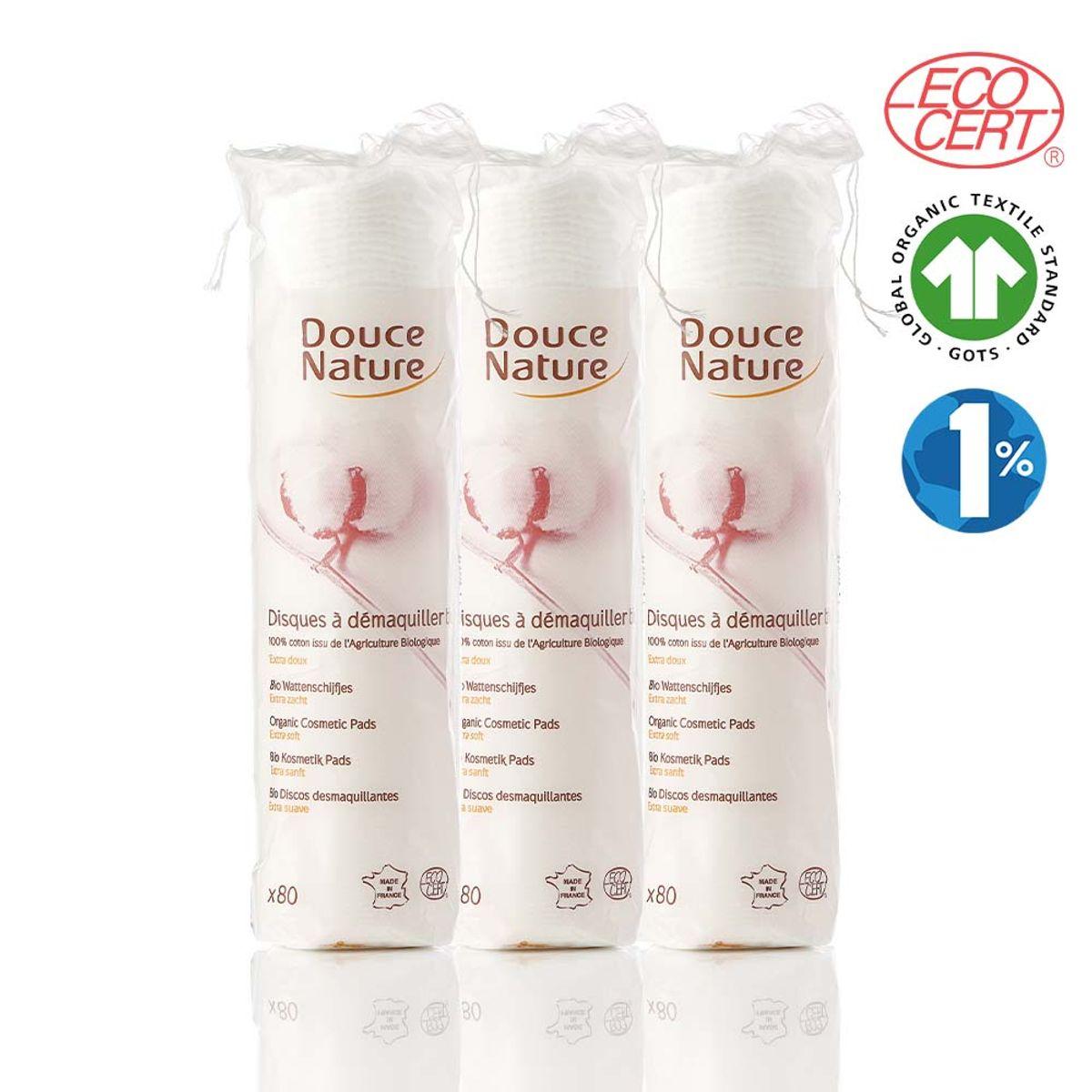 3 packs of 80 French 100% Organic Pure Cotton Hypoallergenic Round Cotton Pads