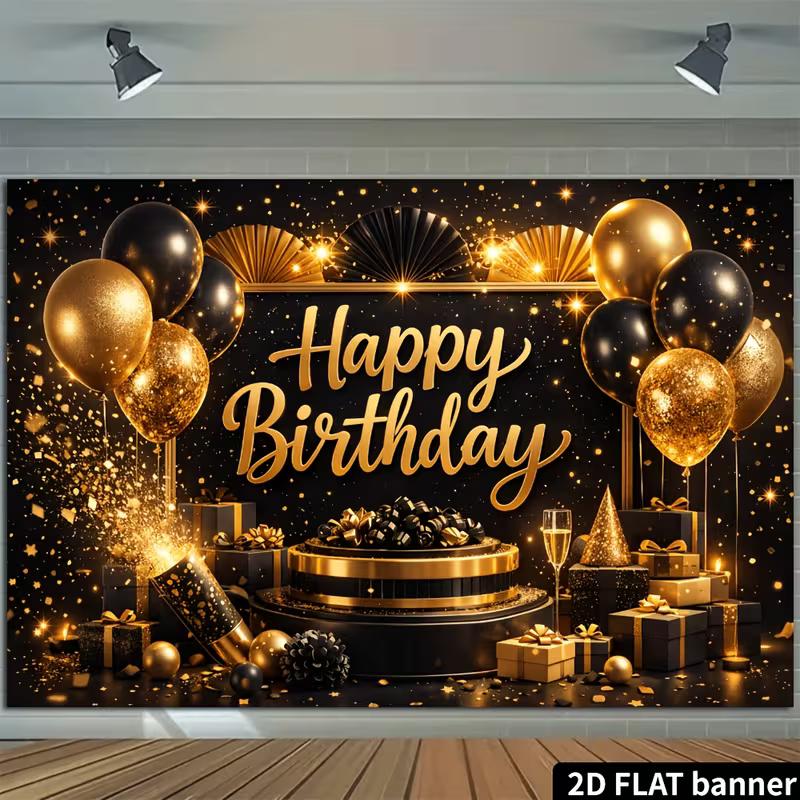 2D Luxury Black Gold Bokeh Birthday Photography Backdrop Banner