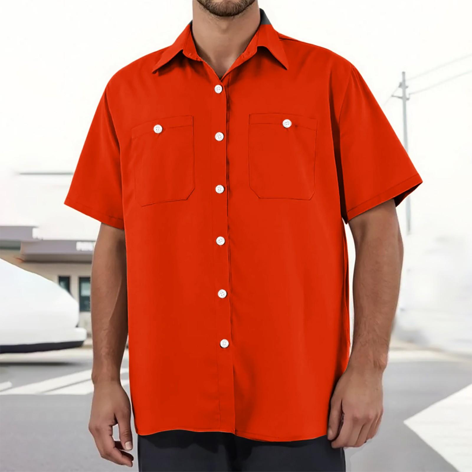 

Men s Loose Casual Multi-pocket Workwear Shirt L Кіновар