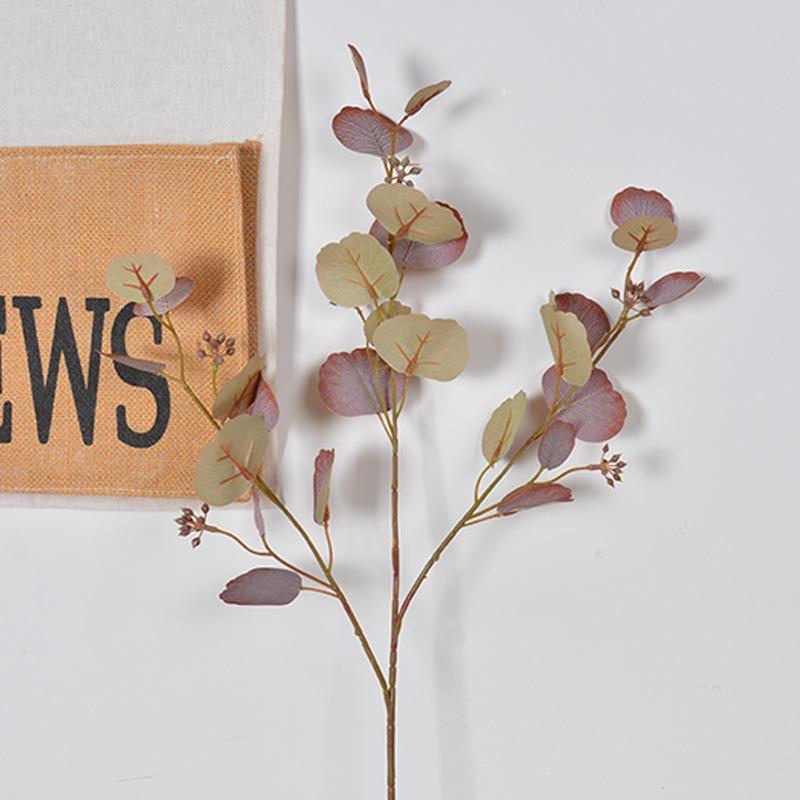 10pcs Silk Money Leaves Simulation Green Plants Floral Auditorium Decoration Artificial Belt Fruit Round Leaf Eucalyptus Branch