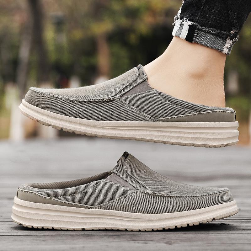 Men Khaki Sandals Slip On Slippers Casual Canvas Shoes Summer Cloth Shoes for Farther Plus Size Lightweight