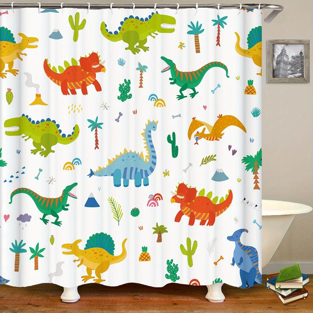 Funny Dinosaur Shower Curtain for Kids Boys,Cartoon Cool Dino Aesthetics Shower Curtain for Bathroom Polyester Fabric with Hooks