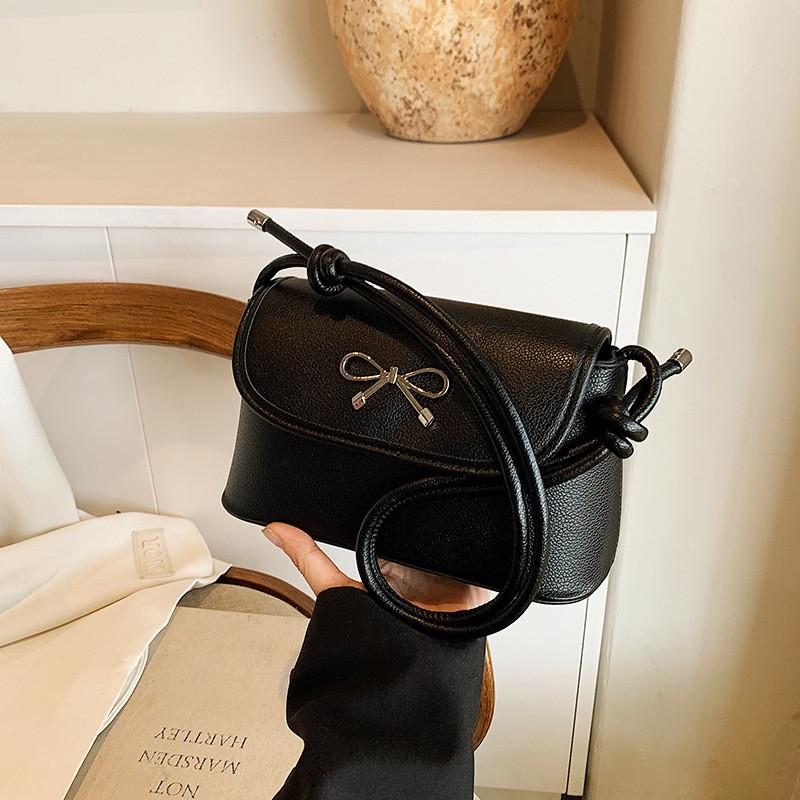 

Stylish And Versatile Solid Color Shoulder Bag With Bow Detail For Women чёрный