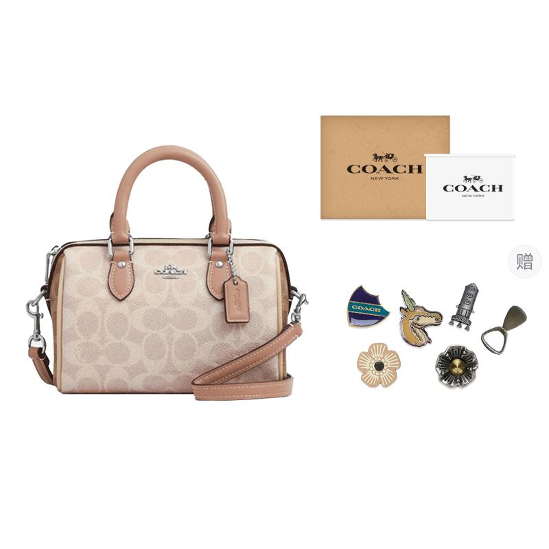 Coach Rowan 18 Marke Logo Abnehmbarer Schultergurt Boston Tasche Damen Handtasche Milchtee CW330-SVXCU