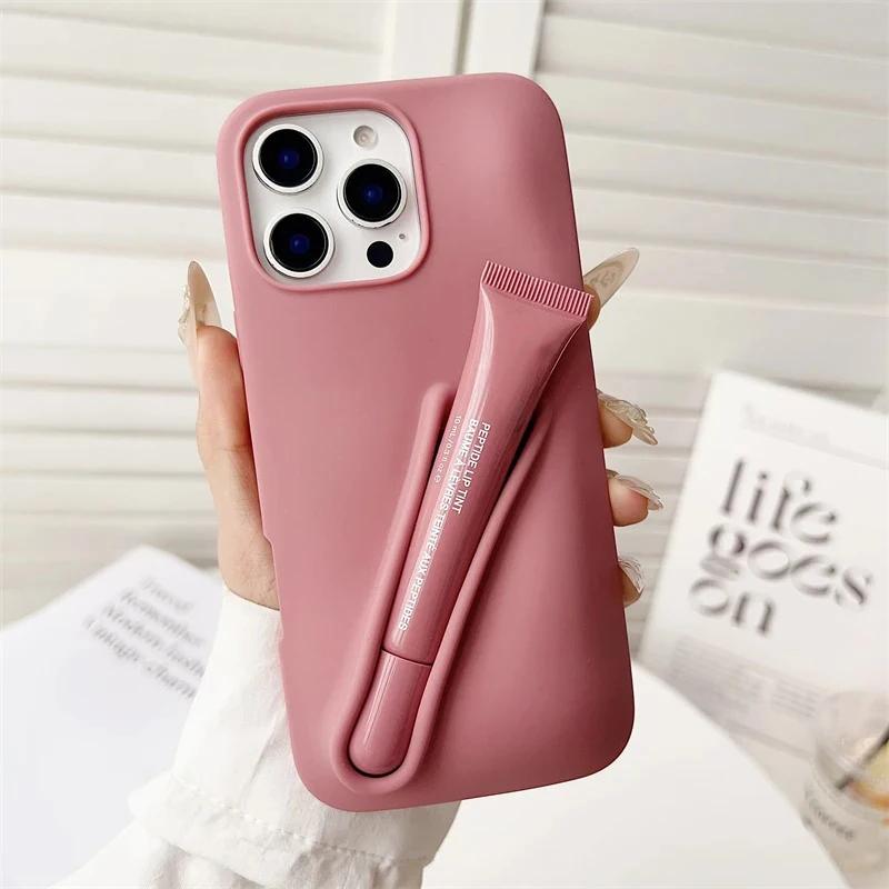 Tragbare Lipgloss Handy Silikonhülle für IPhone 17 11 12 13 14 15 16 Pro Max Plus Lippenstifthalter Soft Cover