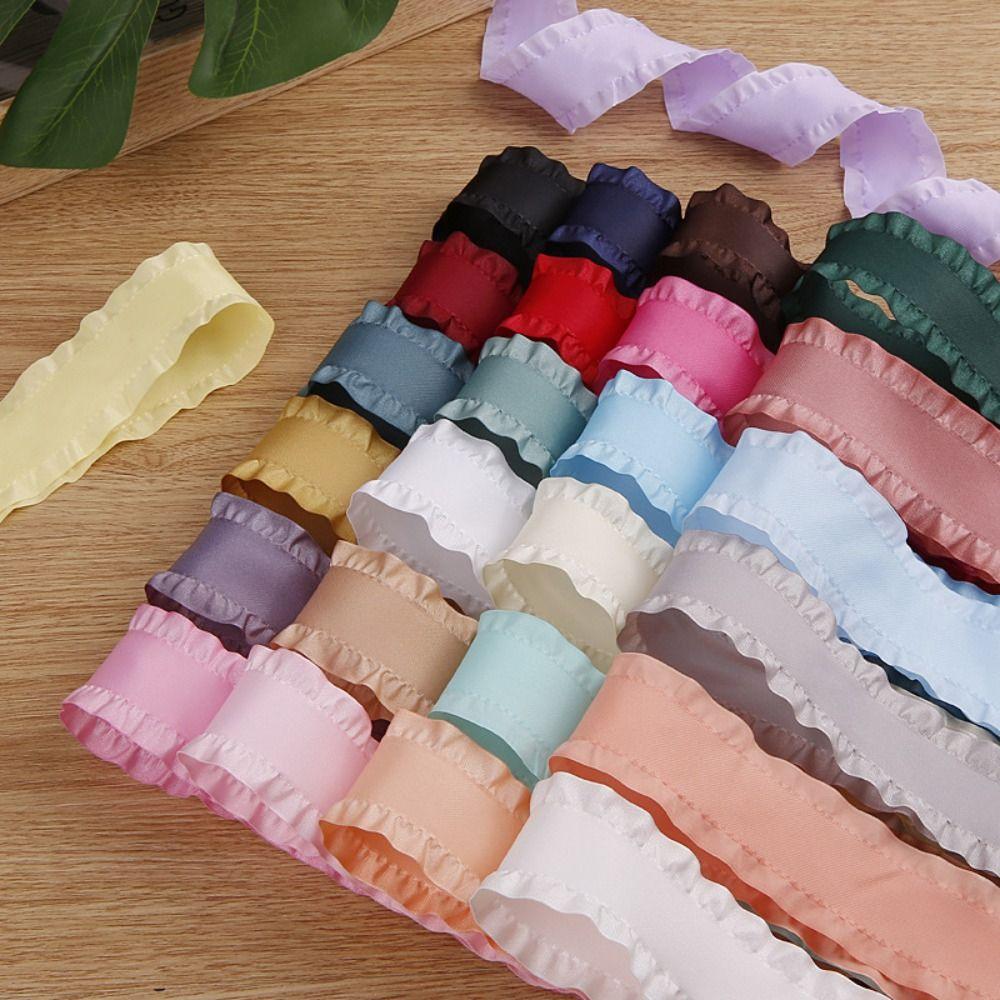 5yards Polyester Ruffles Edge Satin Ribbon Skirt Edge Woven Band  For DIY Hair Garment Accessories