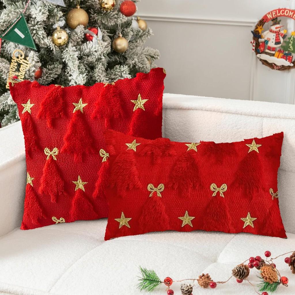 Christmas Plush Pillow Cover With Geometric Snowflake Design For Home Decor And Gift
