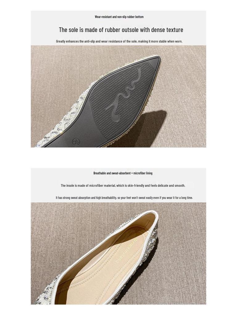 Weiwei Women's Rhinestone Pointed Toe Flats - Low Heel Slip-on Loafers with Soft Sole