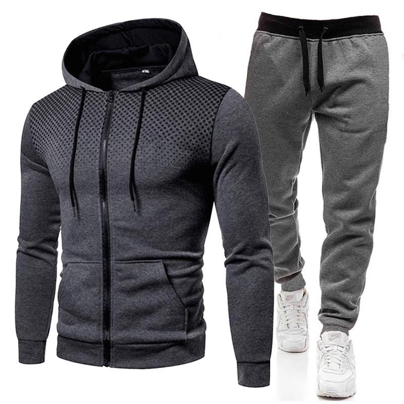 Herren 2-teiliges Trainingsanzug-Set mit Kapuzenjacke und Jogginghose