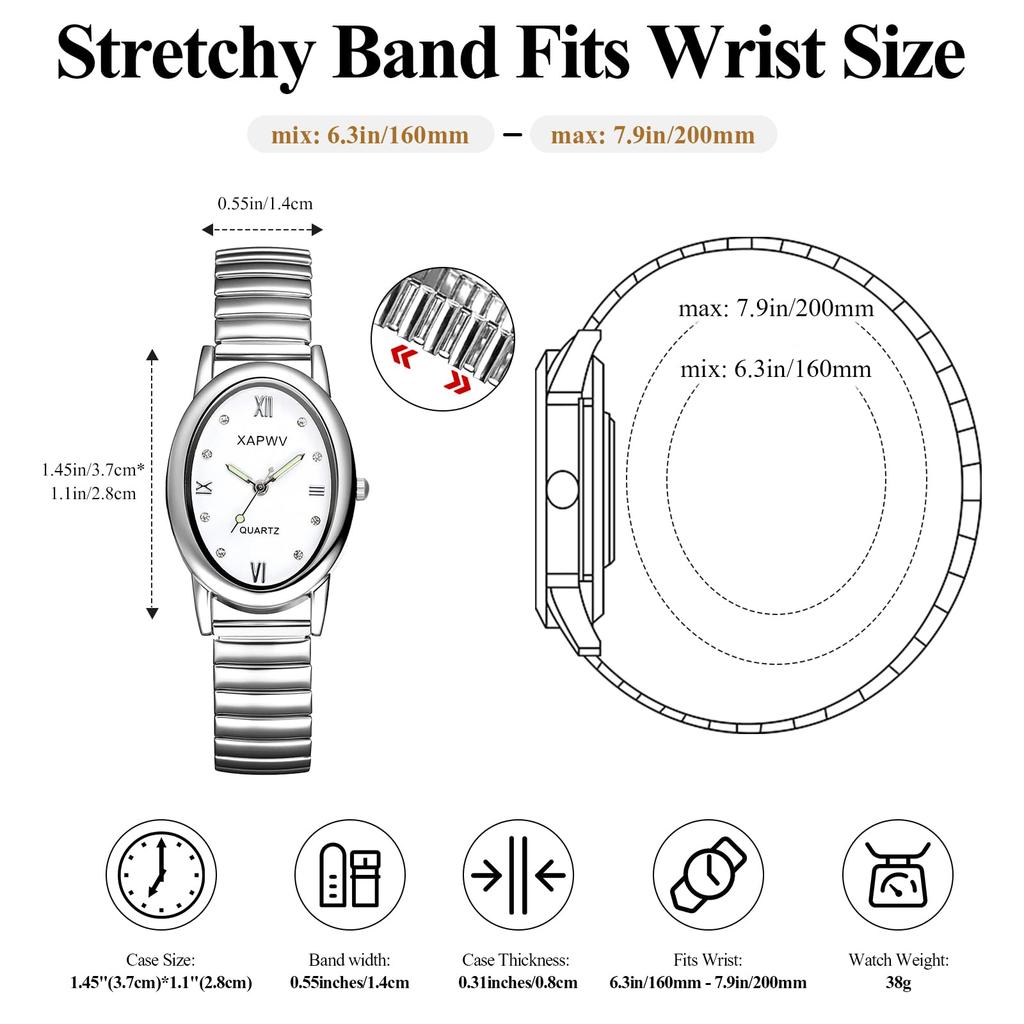 Silver Watch with Accordion Stylish Analog One Size Fits Stainless Steel Quartz Fashion Accessory Perfect Gift for Day Women's Strap, Waterproof