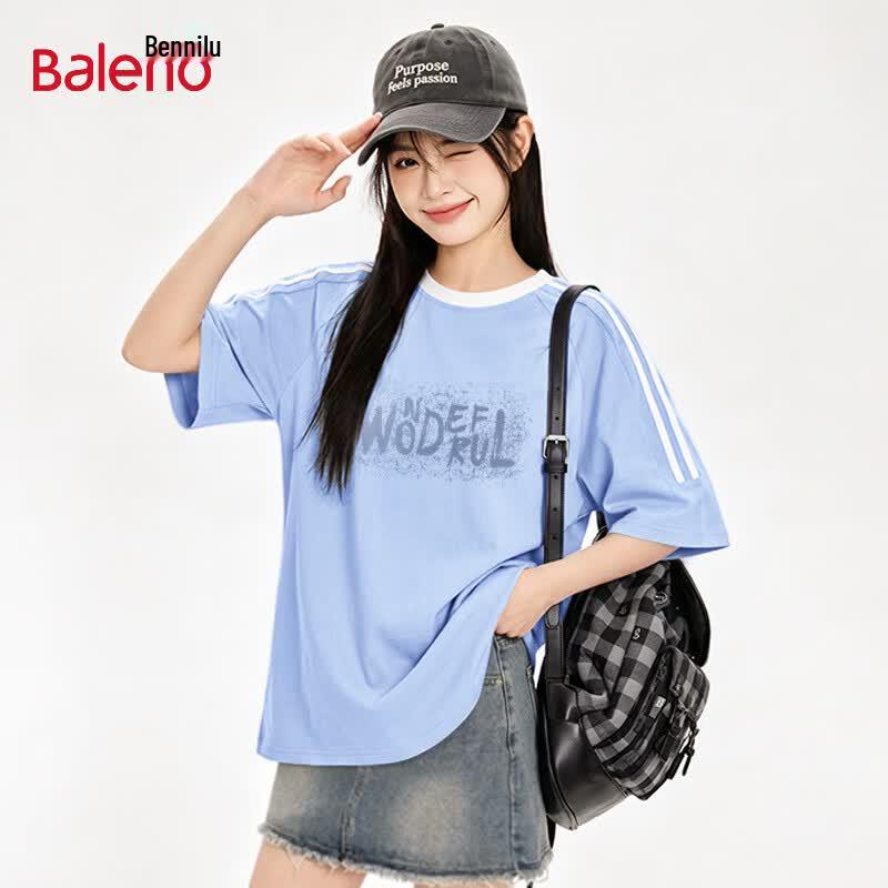 Baleno Women's American Retro Striped Cotton T-Shirt