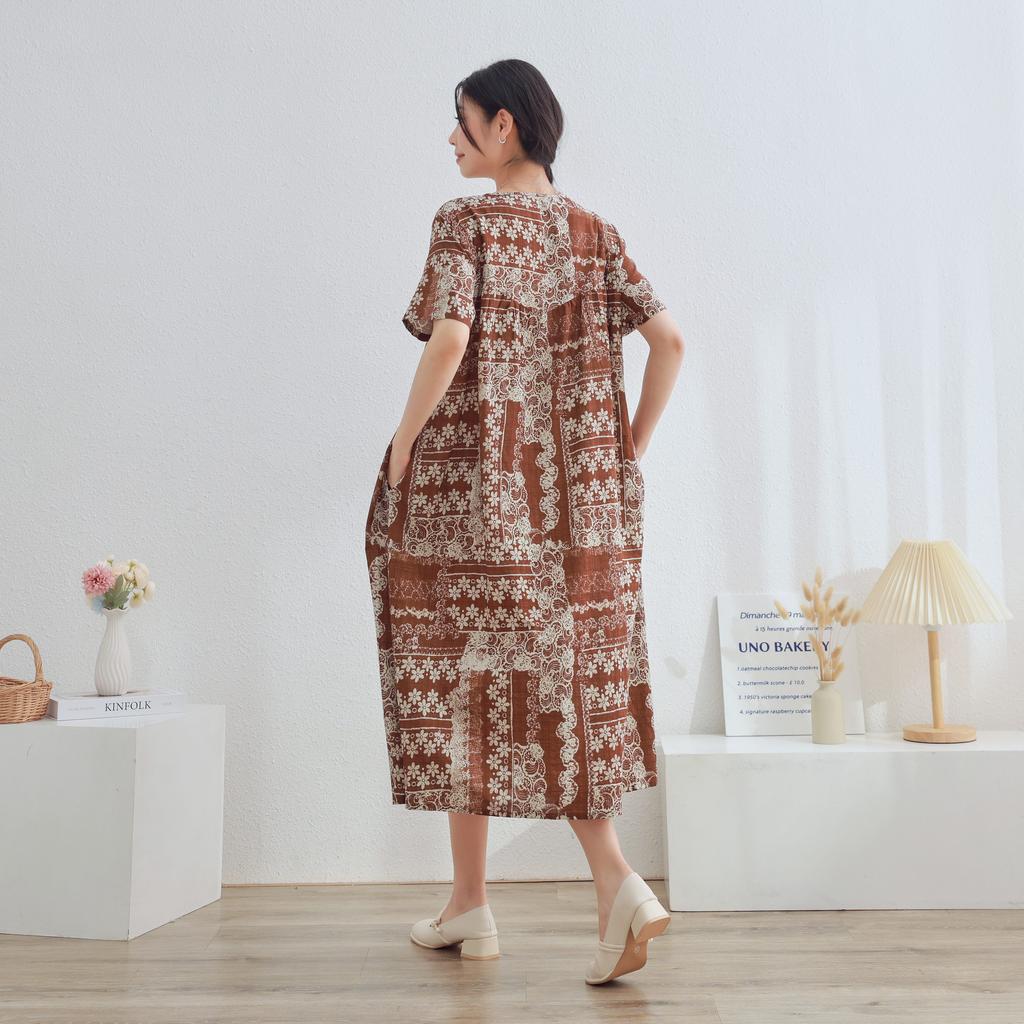 Dimanaf 2025 Women Plus Size Spring Summer Dress Floral Dress Basic Vintage Loose Long Dress Maxi