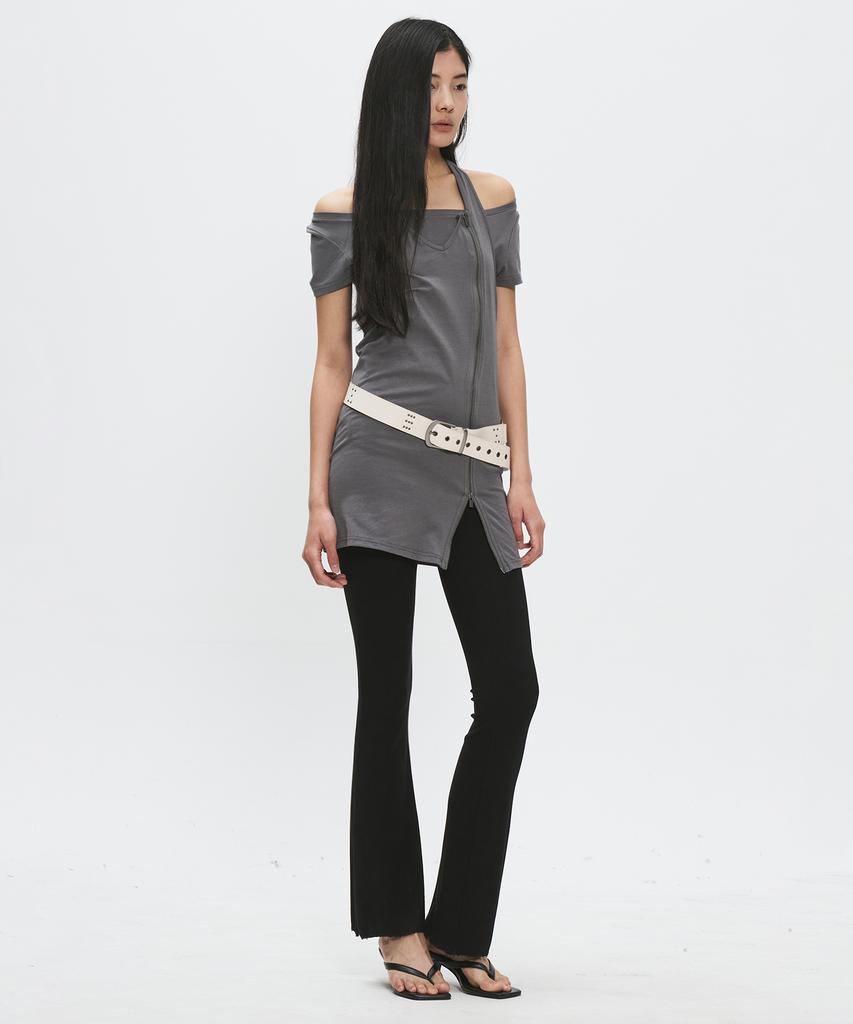 PLACE STUDIO Halter Neck Strap Multi-Zipper Point Layered Sleeveless T-Shirt Set_2 Colors