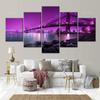 Wall Art Print Pictures 5 Panel Purple City Bridge Landscape Modern Canvas Paintings Modular Poster Home Living Room Decoration No Frame