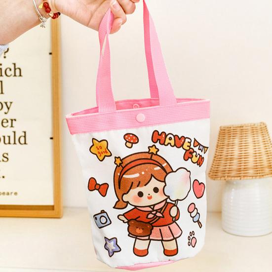 Kinder Leinwandtasche Süßes Cartoon Mädchen Junge Muster Tragetasche Rosa Blaue Kante Wiederverwendbare Tragetasche für Kinder Schulausflug Picknick Einkaufen