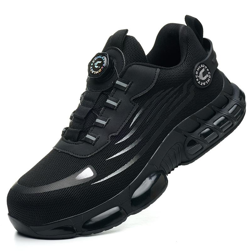 Fashion Rotating Button Safety Shoes Steel Toe Sneakers Indestructible Black Work Shoes for Men Lightweight Non-slip Protective Sneakers