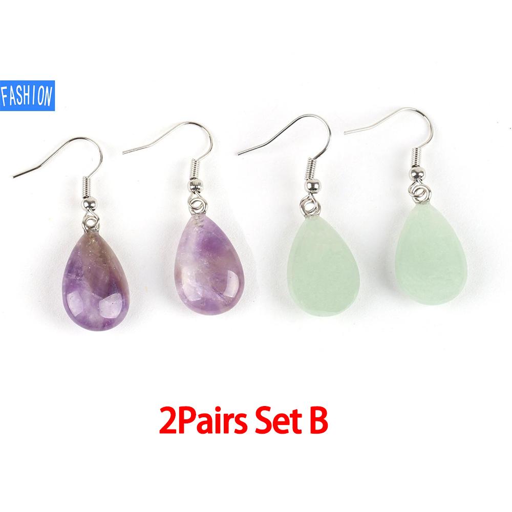 

Ювелирные изделия из полированного натурального кристалла, простые плоские серьги в виде капель воды, женские европейские и американские украшения ручной работы Amethyst+GreenAventurine