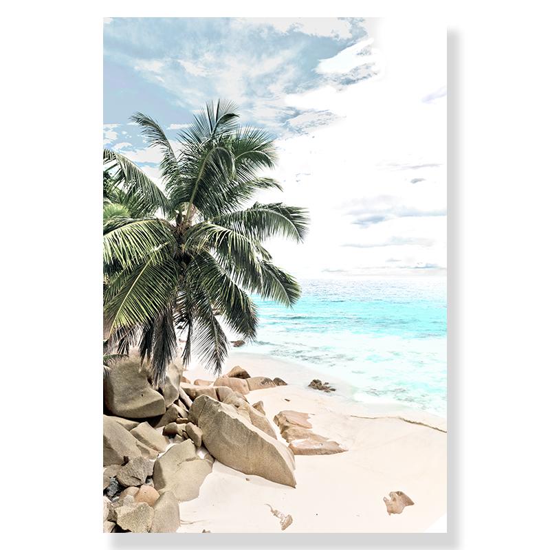 Spiaggia tropicale oceano palma foglie di banano poster su tela vacanza chalet scale stampa immagine estate paesaggio marino casa pittura