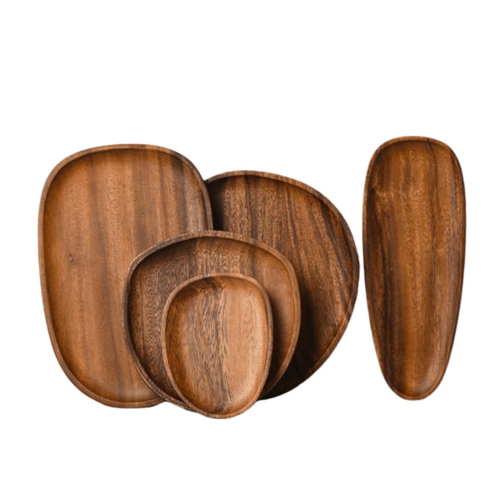 Insulated Design Acacia Wood Serving Platter Elliptical Handcrafted Breadboard Lightweight Solid Wood Pattern