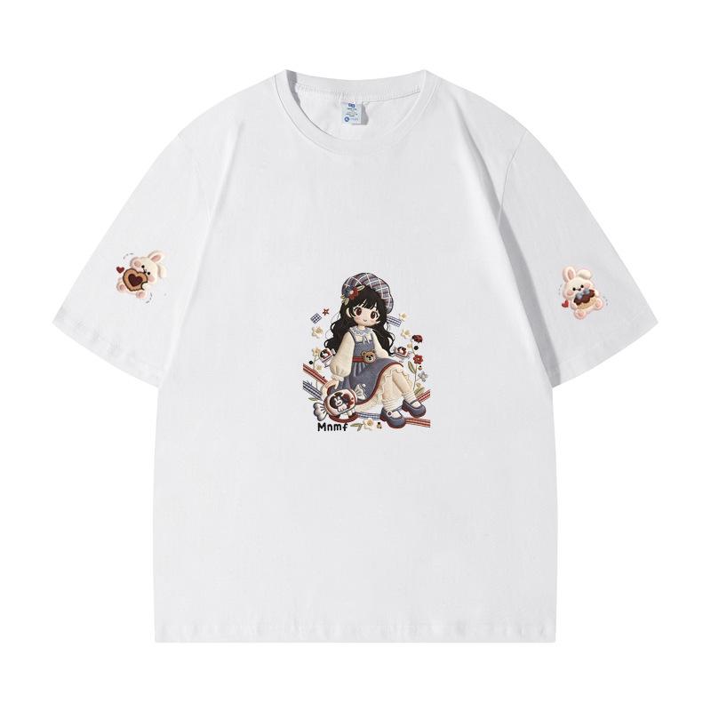 Passendes Herz-Print Baumwoll-T-Shirt für Mutter und Tochter - Kurzarm, Lockerer Schnitt