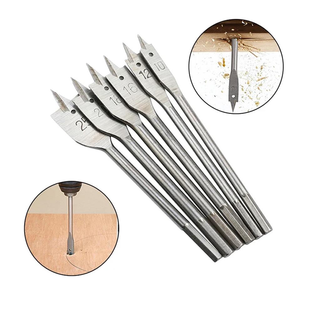 6PC Woodworking Drill Bit Set - Hex Shank Flat Wood Drills for Smooth Hole Opening in Wood Boards Planks