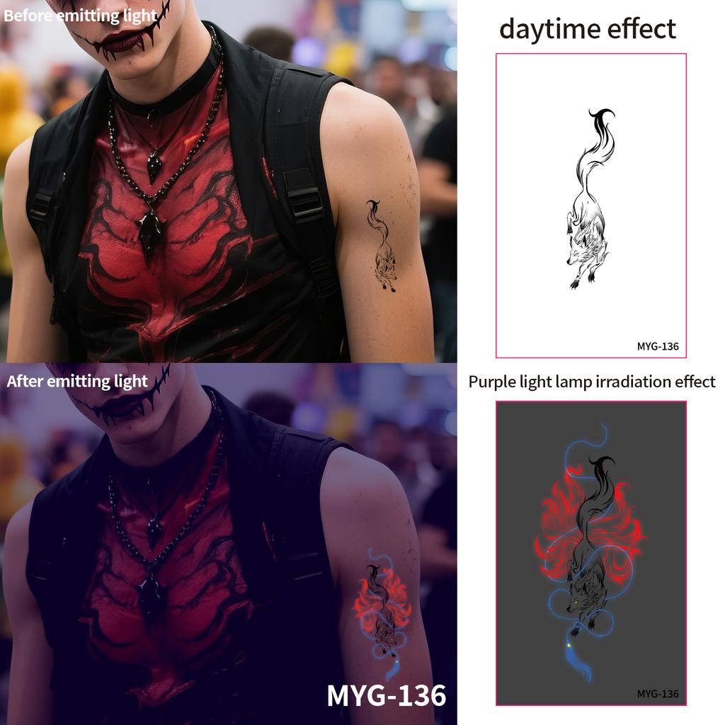 UV Reactive Water Transfer Temporary Tattoos Glow-in-the-Dark for Night Parties Sexy Style for Face Body Application Paper