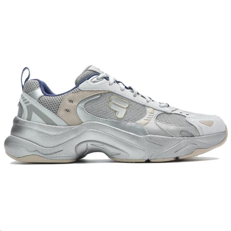 Fila Fusion Unique Fabric Synthetic Leather Comfortable Low-Top Casual Shoes Women Sneaker Silver Gray T12W411615FBC
