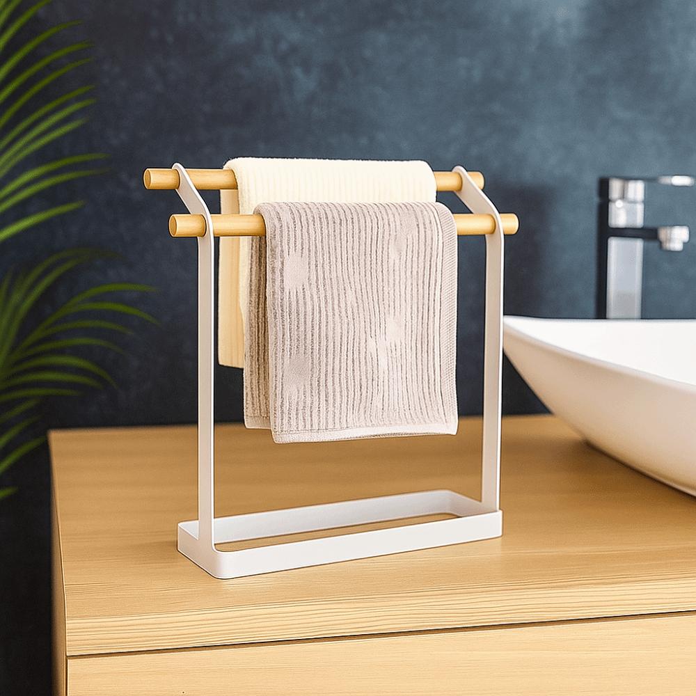 Double Bar Vertical Towel Holder Stable Washcloth Dishcloth Hanger Towel Drying Rack  for Home