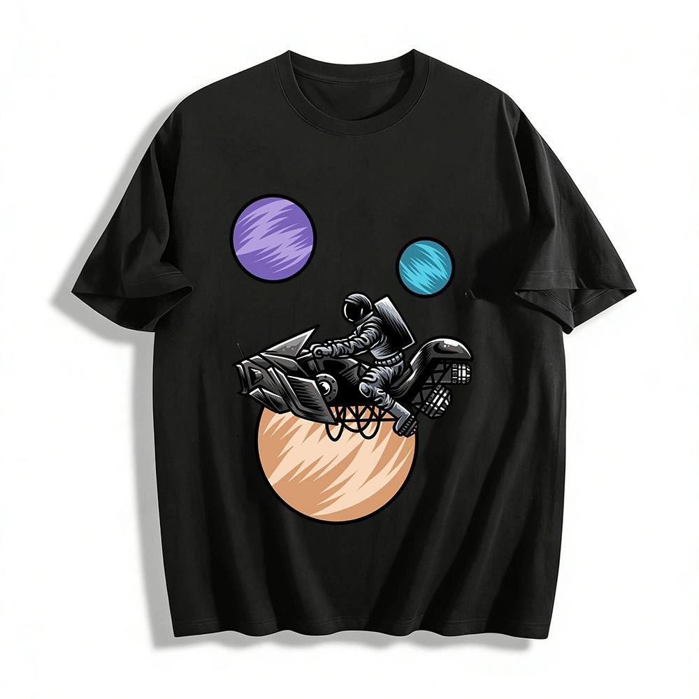 Astronaut Riding Spacecraft Planet Cruise Graphic Tee Pure cotton T-shirt XXS