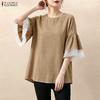 ZANZEA Blusa Feminina Casual de Renda com Gola Redonda e Meia Manga
